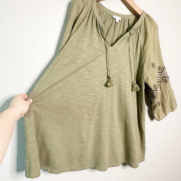 J. Jill Green‎ Mixed Media Embroidered Boho Peasant Tassel Tunic Top women’s 1X - Picture 4 of 11